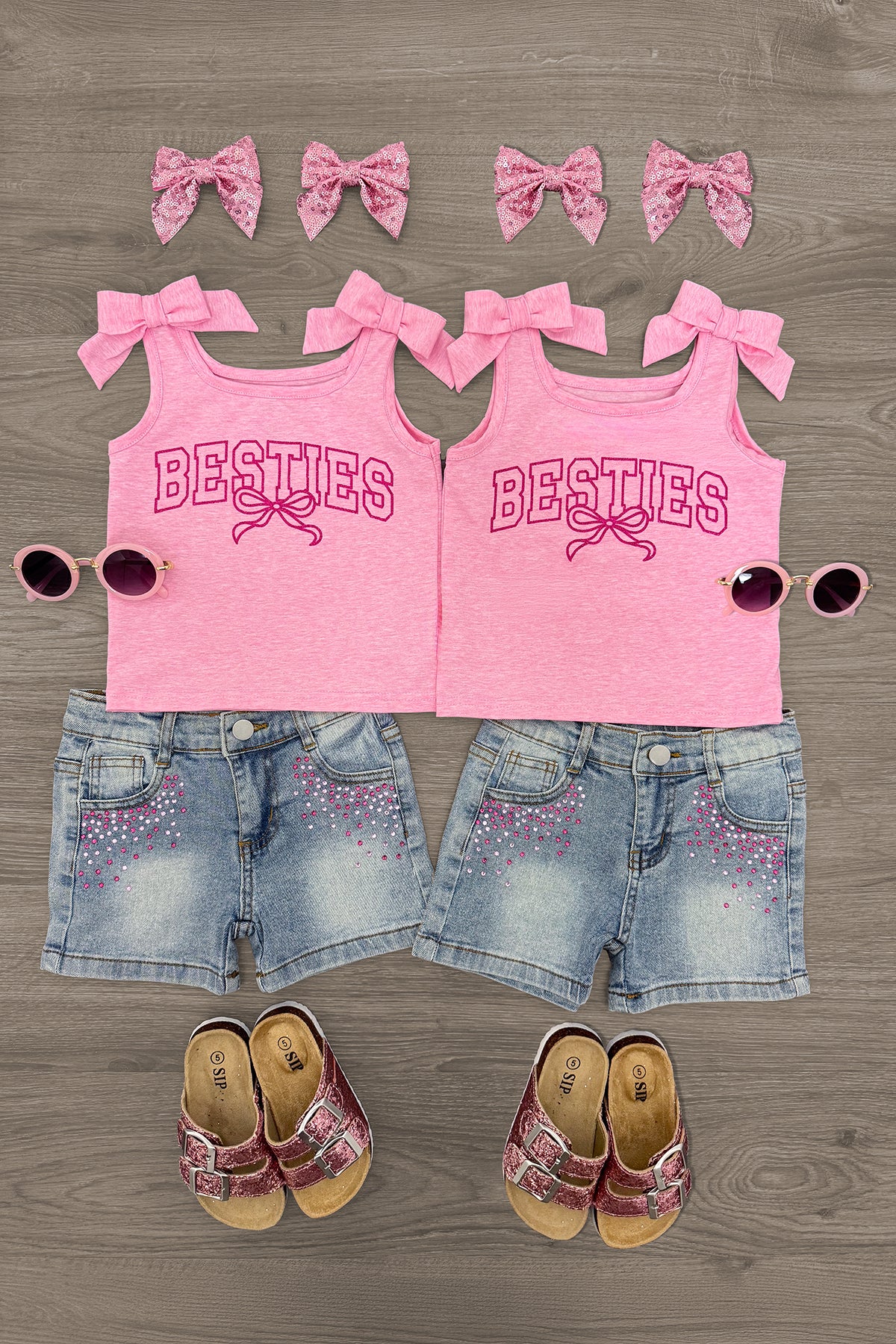 "Besties" Denim Short Set