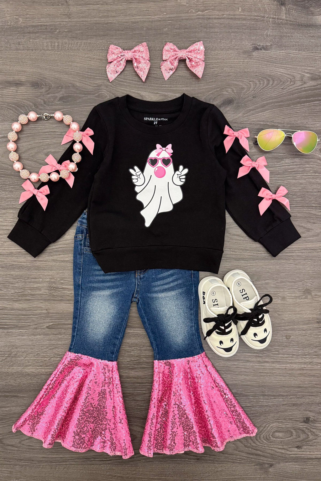 Bubblegum Ghost Denim Bell Bottom Set