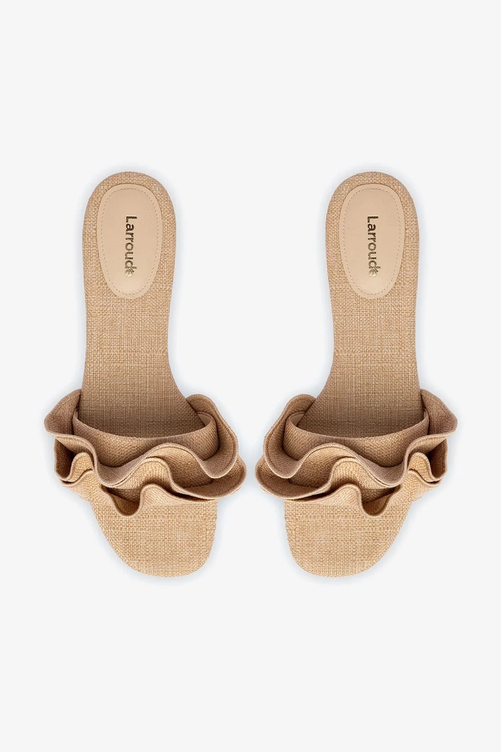 Ivy Ruffle Flat Mule In Beige Raffia