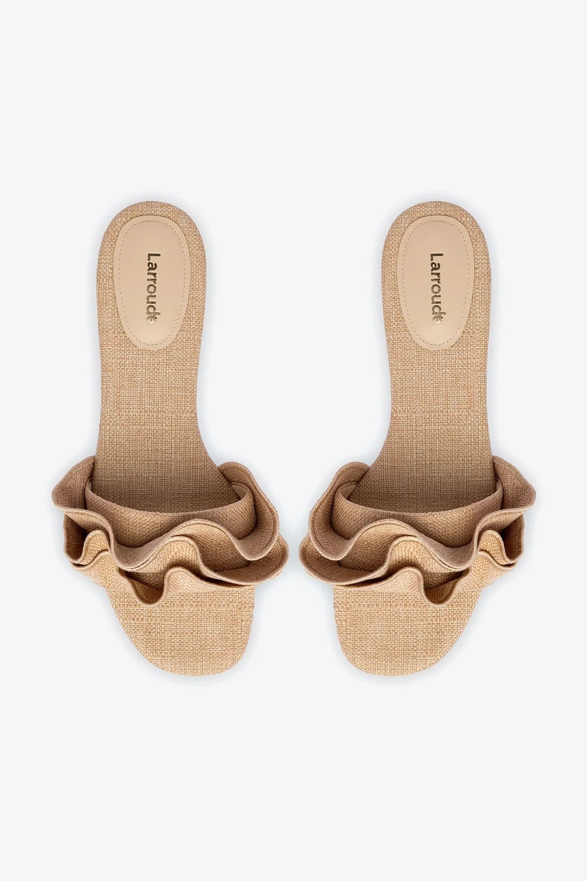 Ivy Ruffle Flat Mule In Beige Raffia