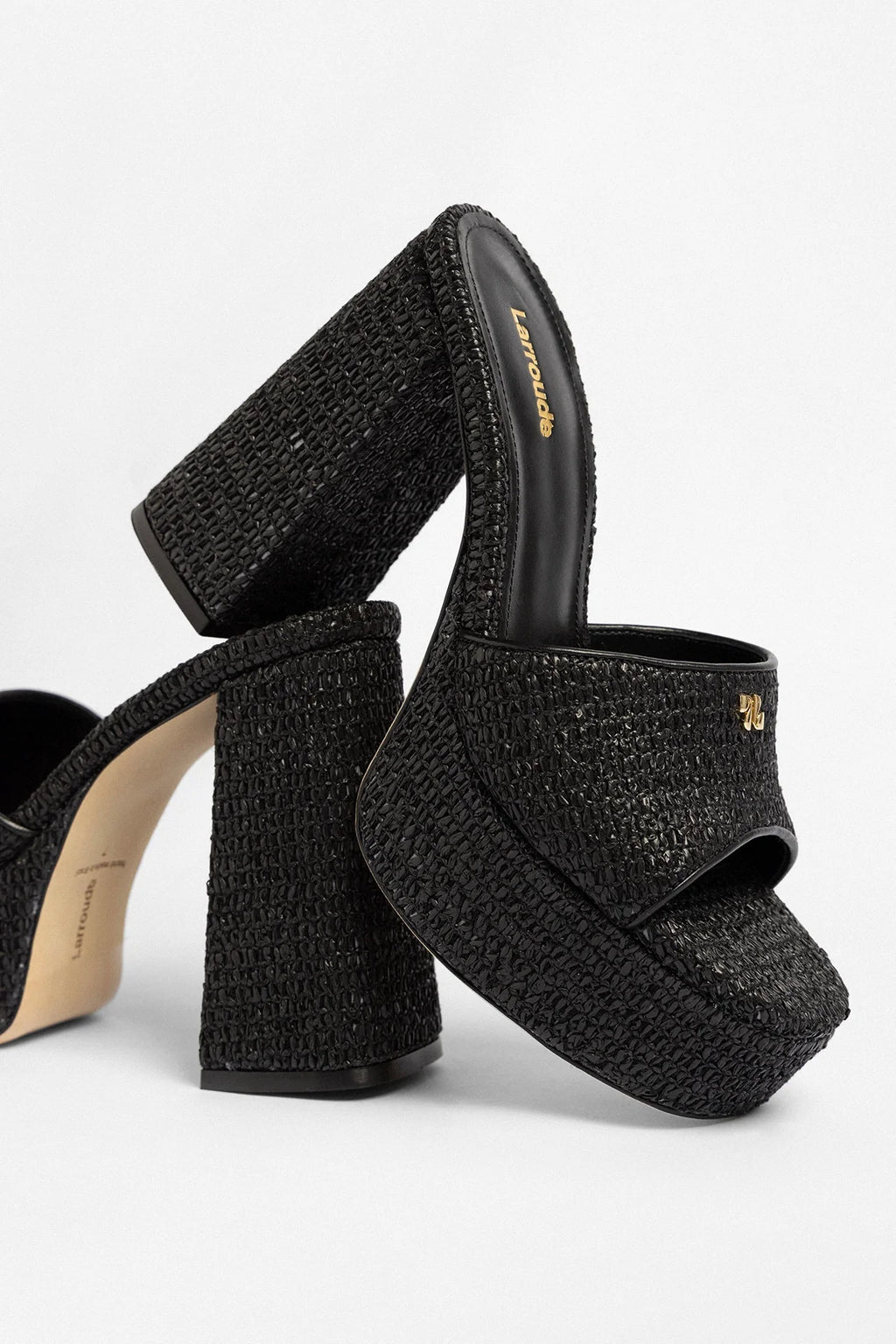 Dolly Platform Mule Black Raffia