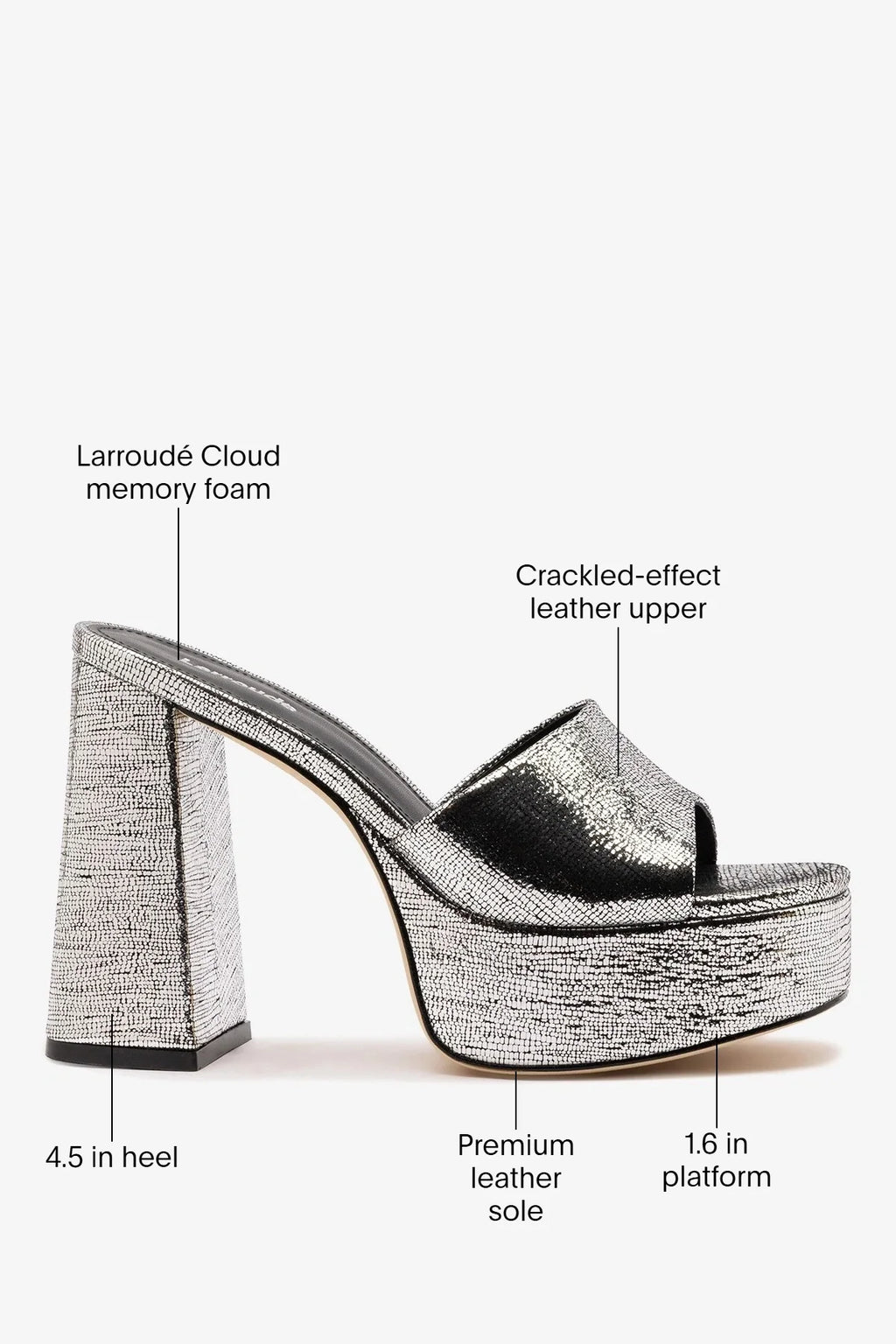 Dolly Platform Mule Silver Leather