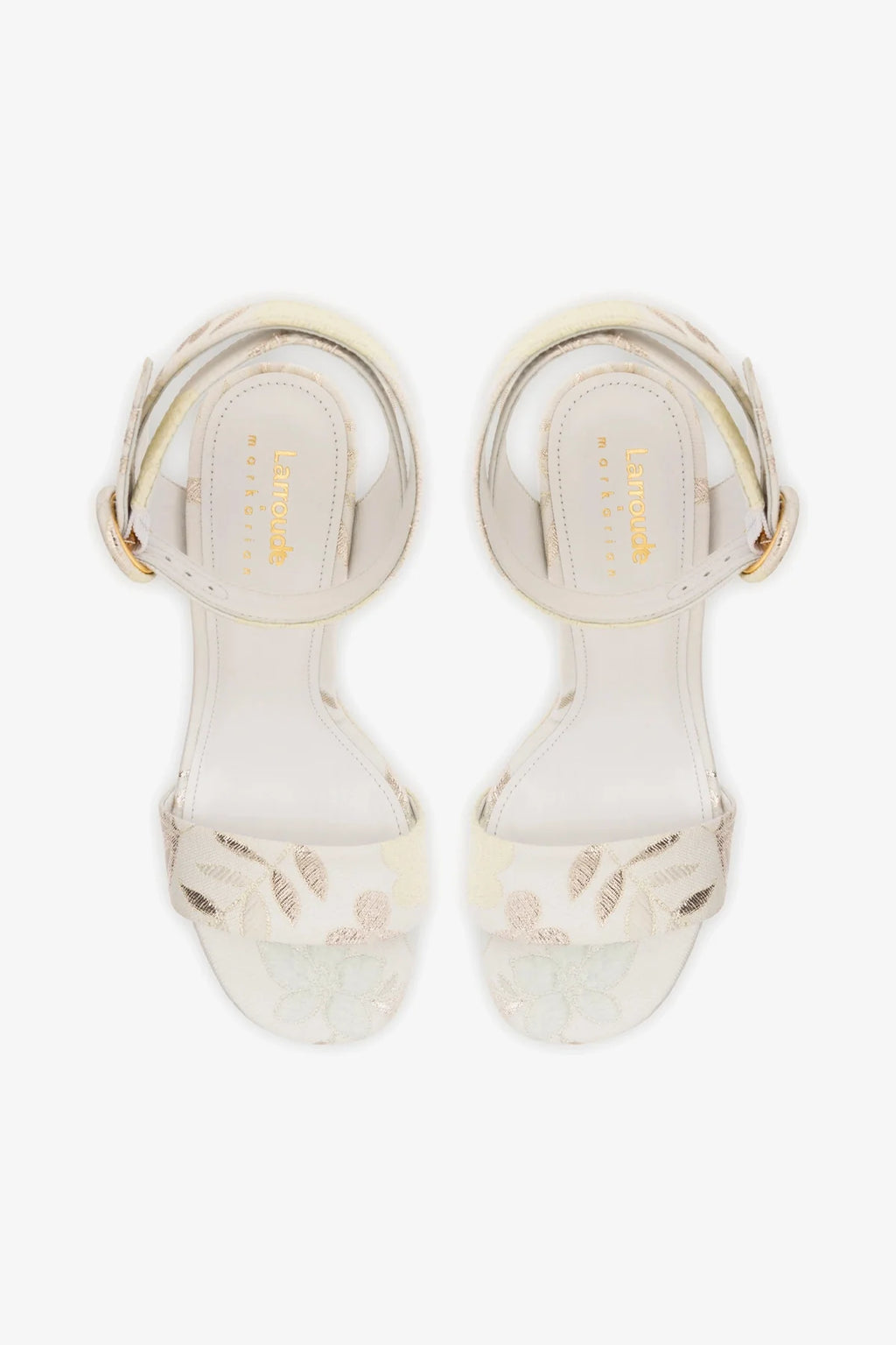 Larroudé x Markarian Dolly Sandal In Yvette Ivory Brocade