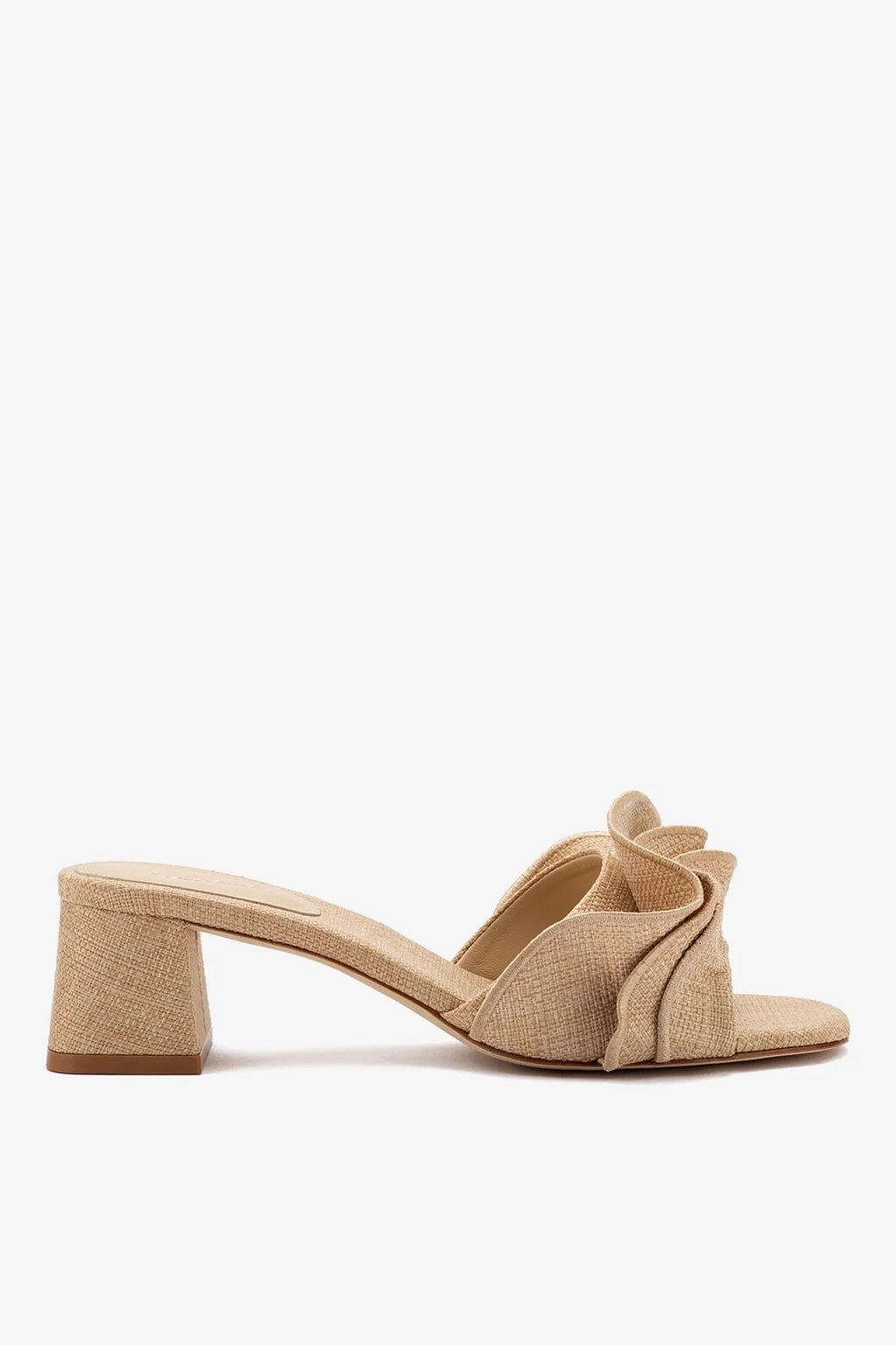 Brigitte Ruffle Mule In Beige Raffia