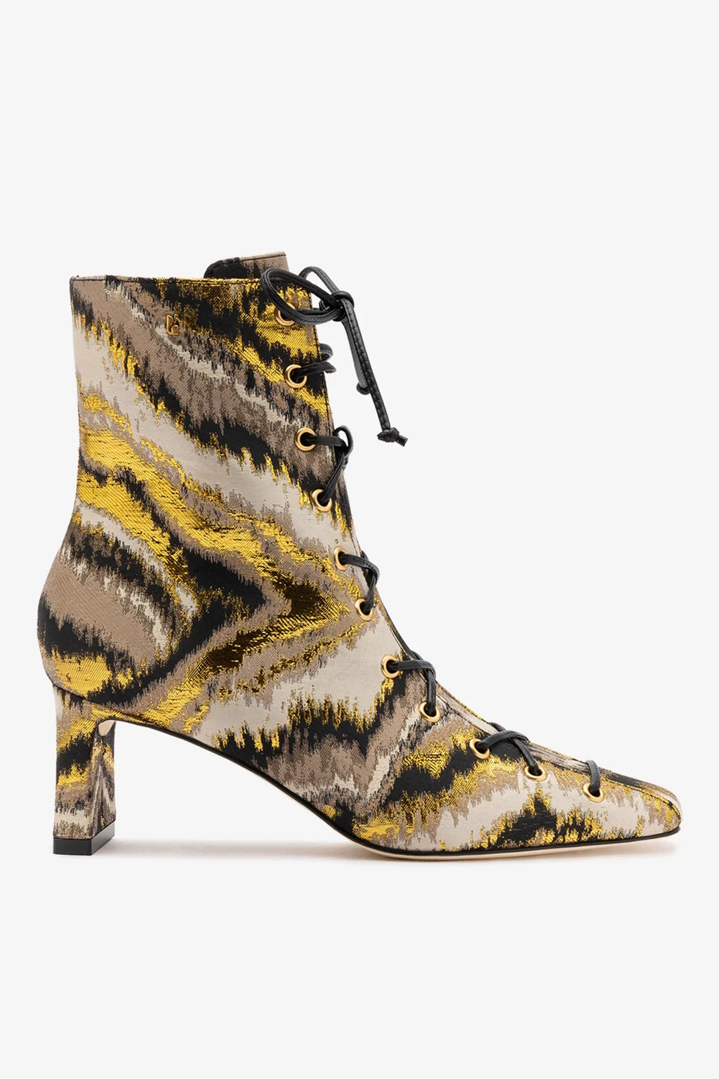Larroudé x Markarian Alexis Boot In Floral Embroidery Gold Fabric