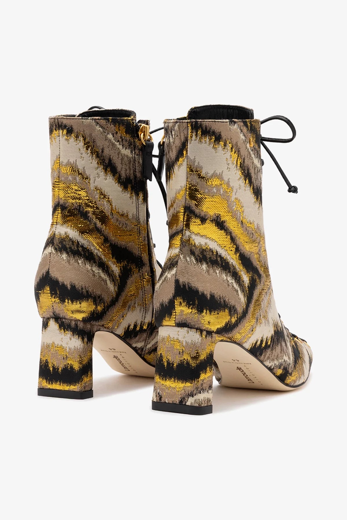 Larroudé x Markarian Alexis Boot In Floral Embroidery Gold Fabric