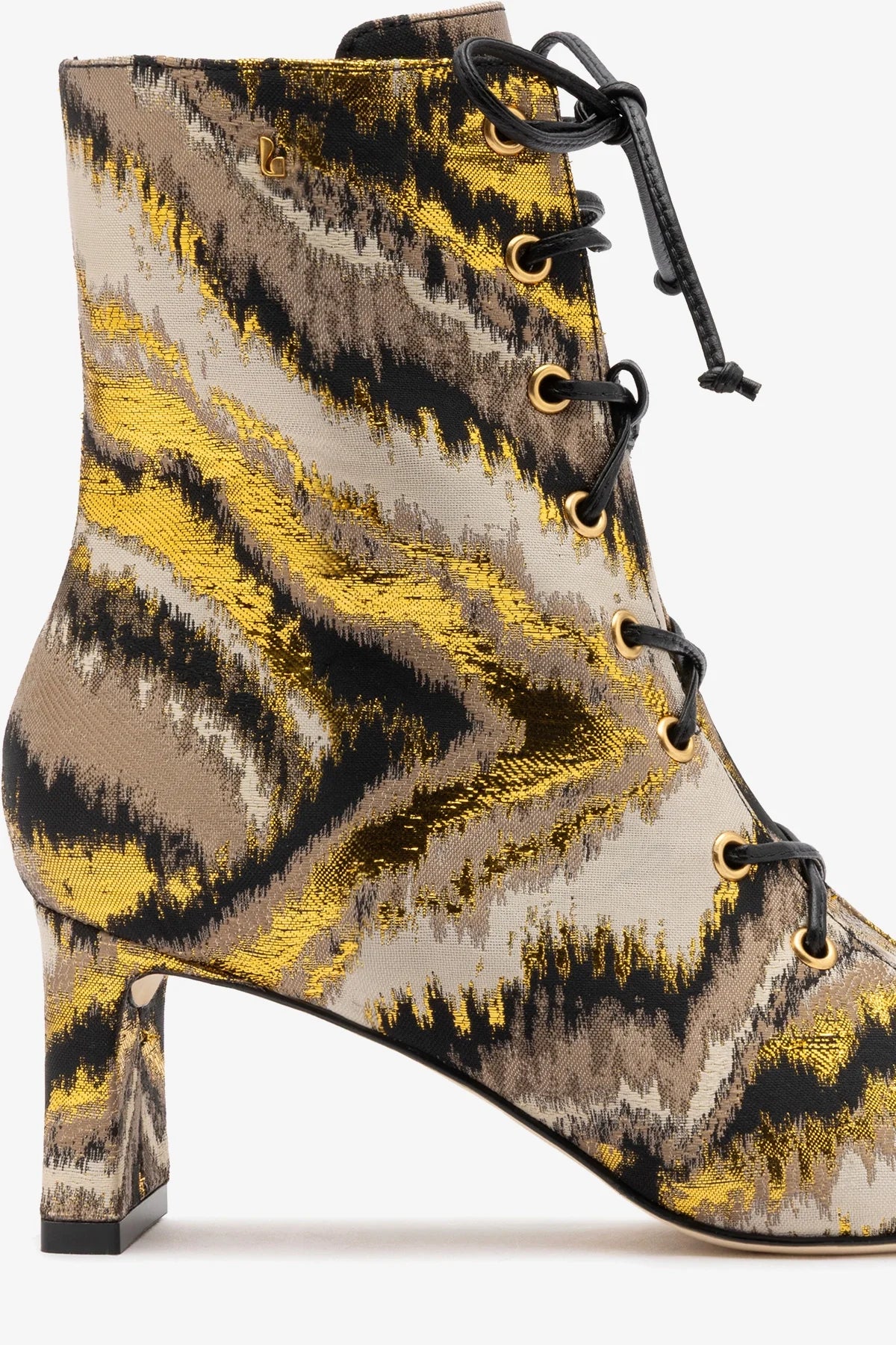 Larroudé x Markarian Alexis Boot In Floral Embroidery Gold Fabric