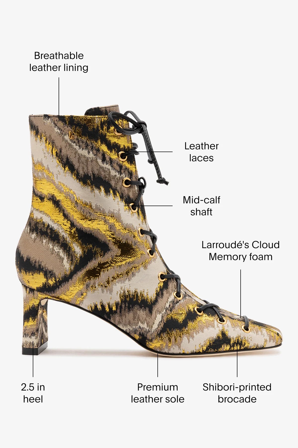 Larroudé x Markarian Alexis Boot In Floral Embroidery Gold Fabric