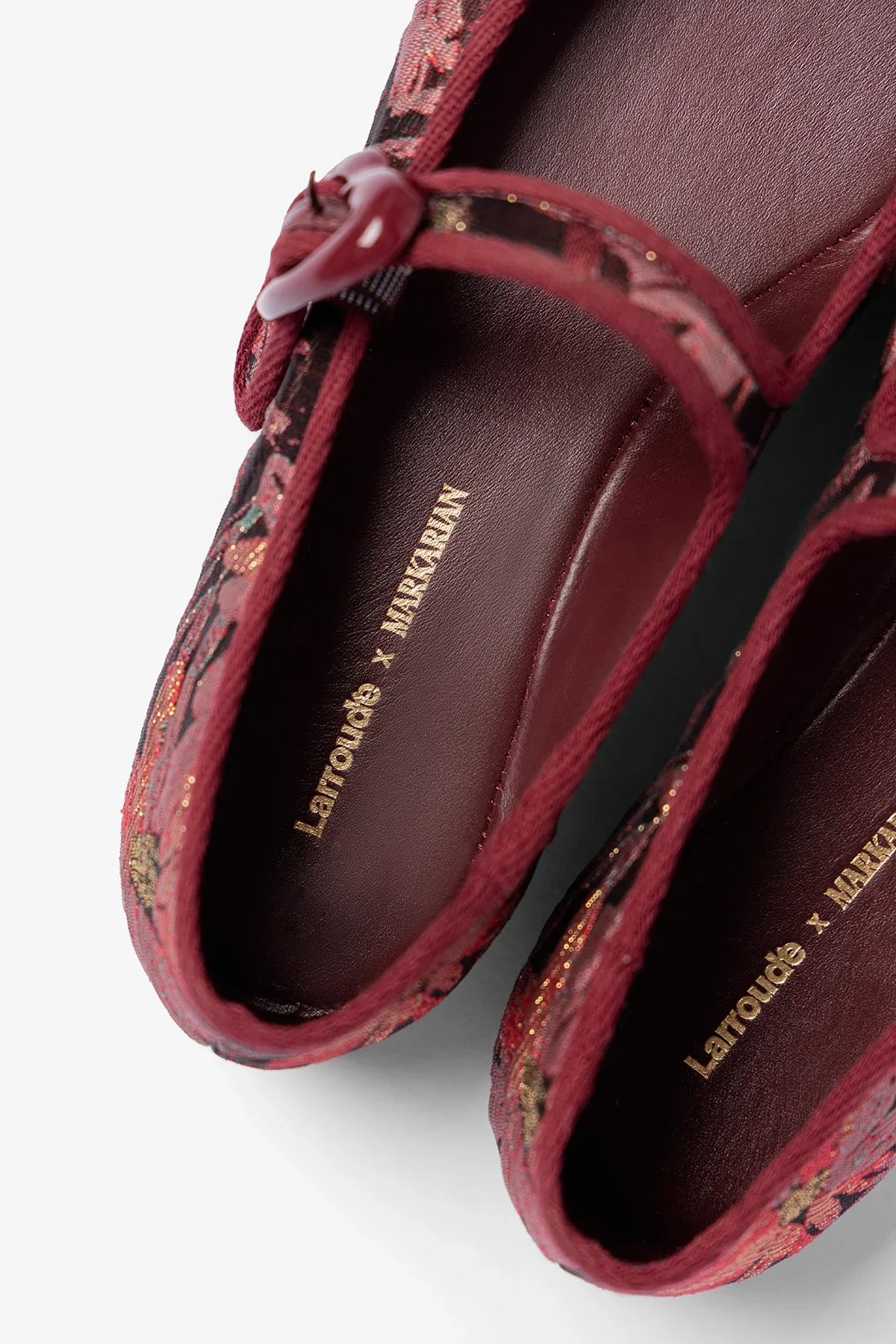 Larroudé by Markarian: Verona Ballet Flat Burgundy Floral Brocade