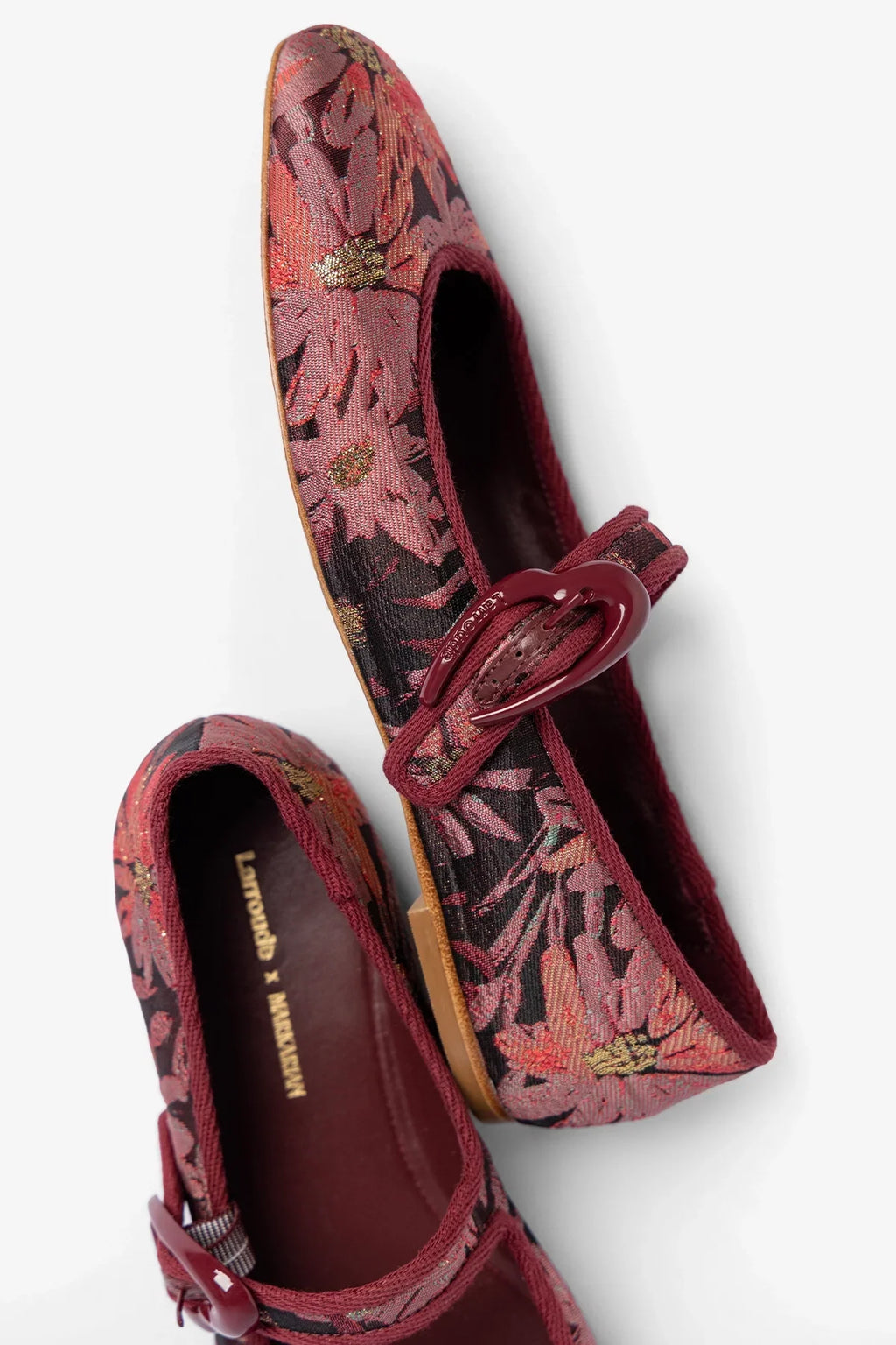 Larroudé by Markarian: Verona Ballet Flat Burgundy Floral Brocade
