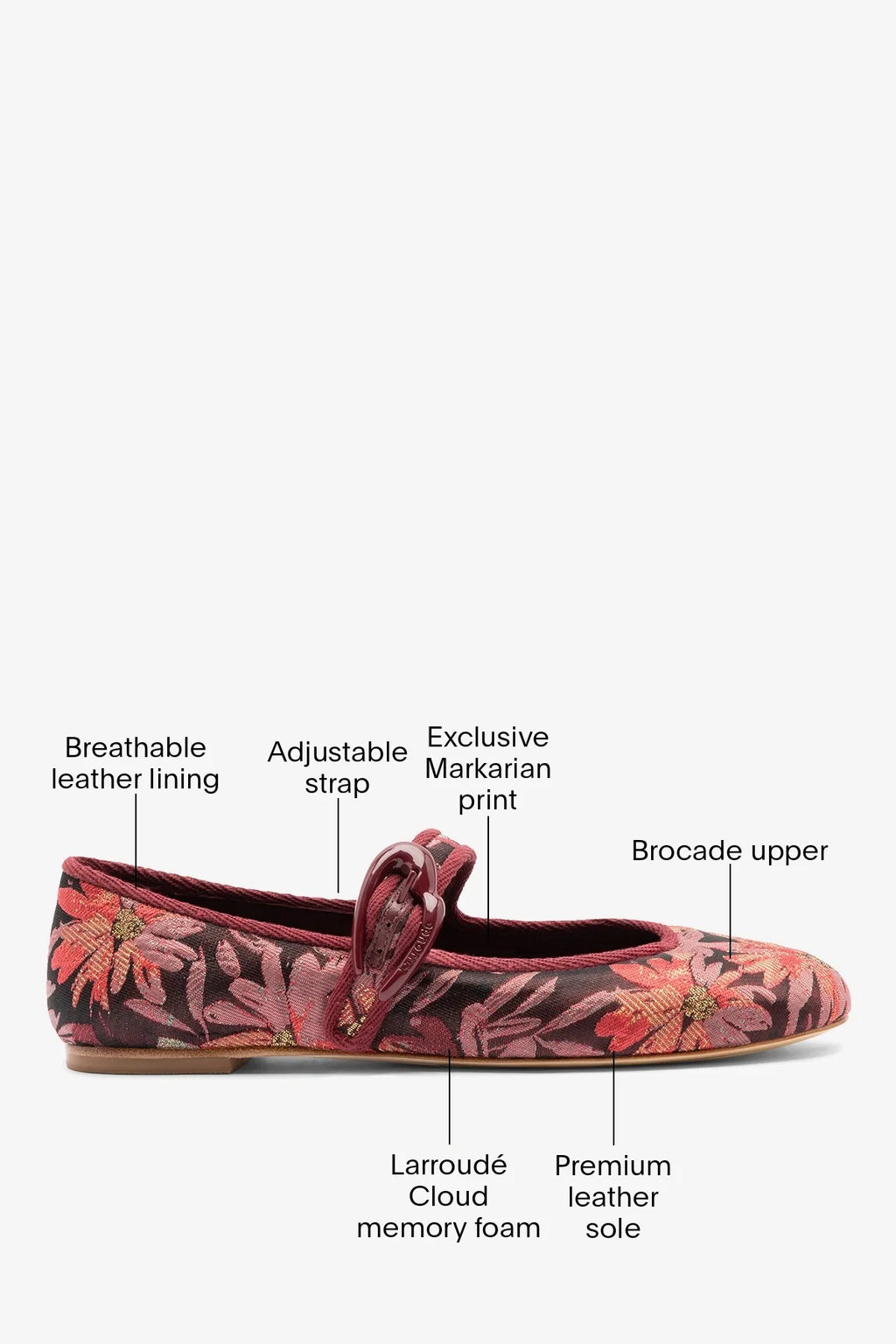 Larroudé by Markarian: Verona Ballet Flat Burgundy Floral Brocade