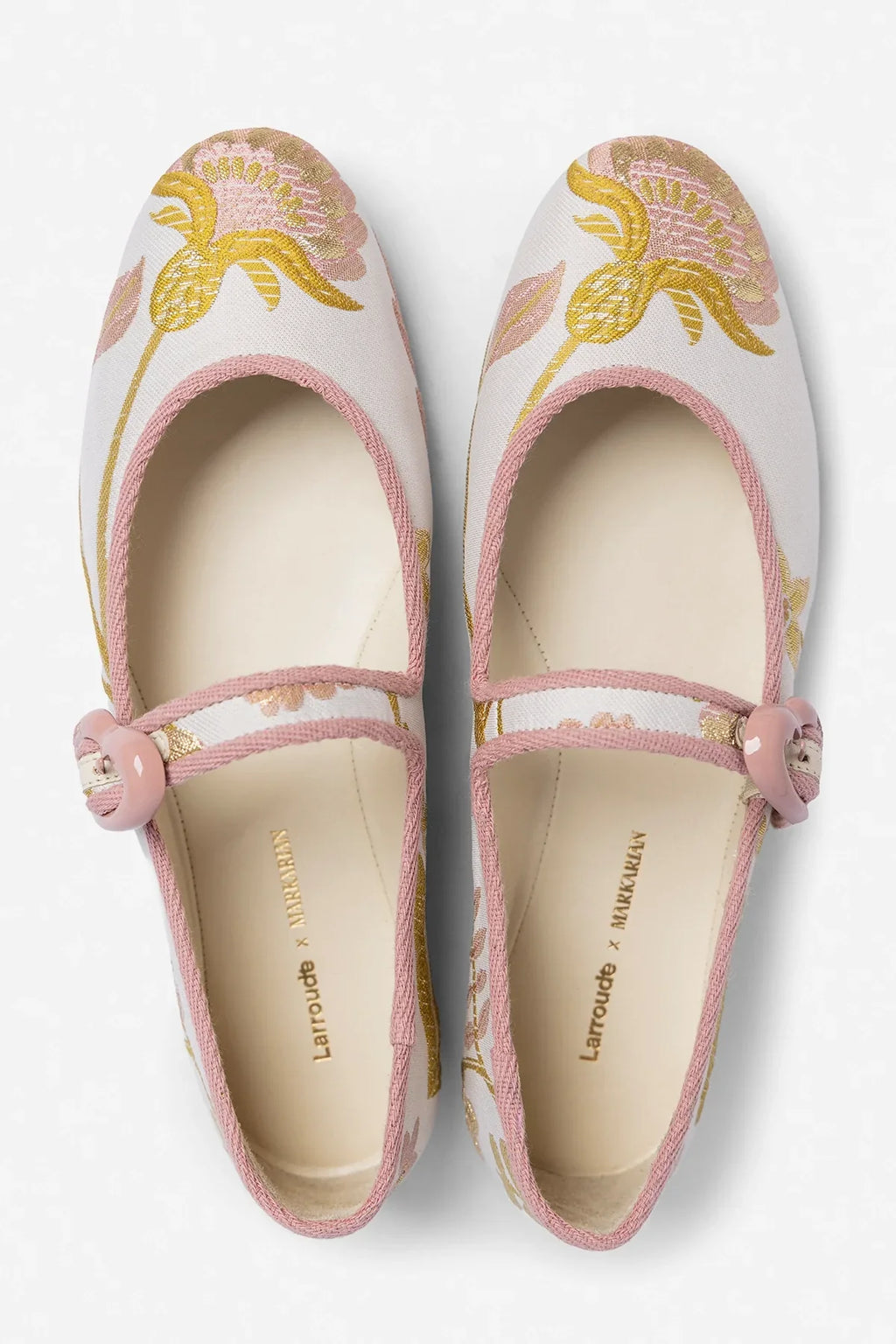 Larroudé by Markarian: Verona Ballet Flat Mist Floral Brocade