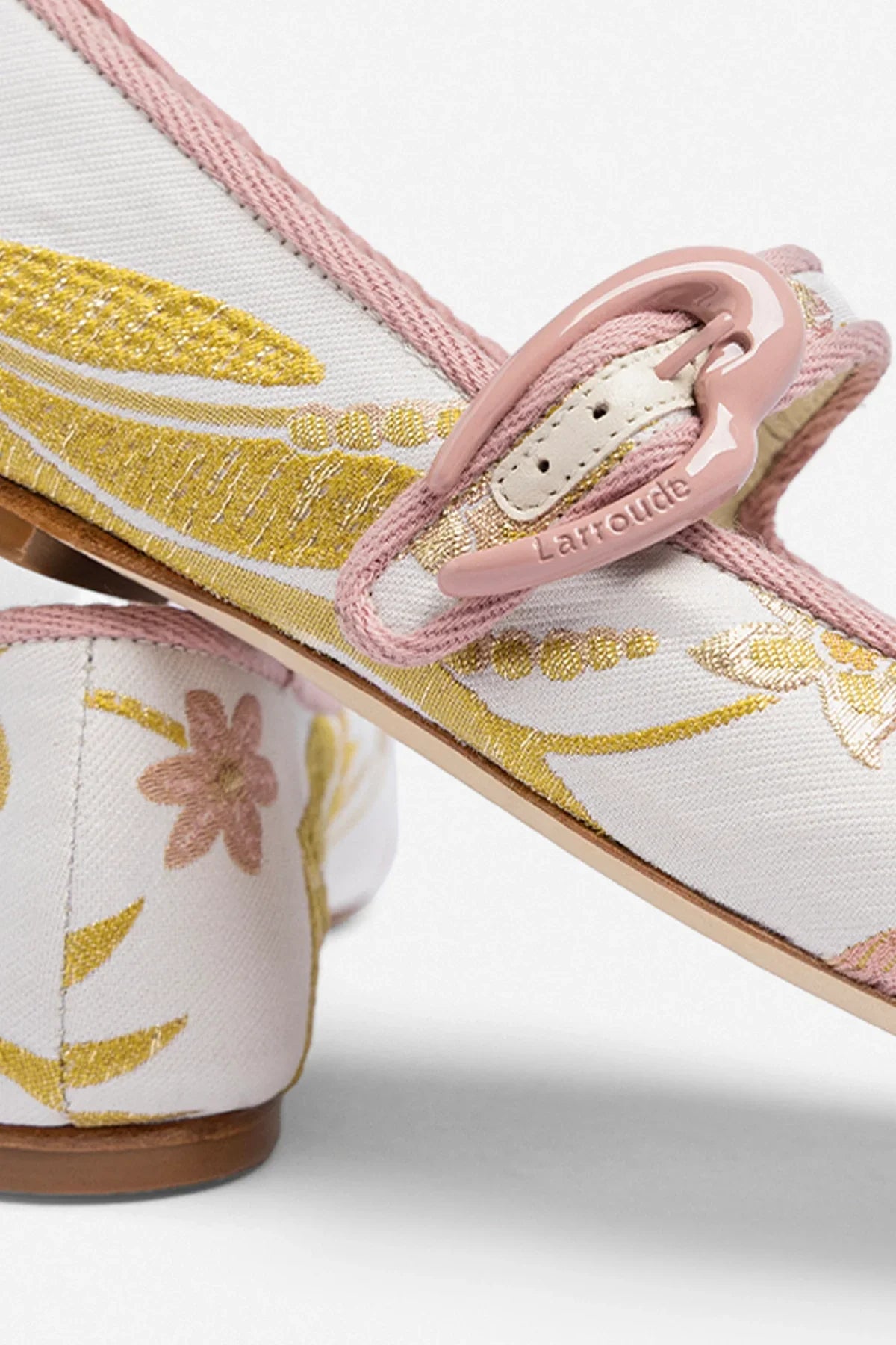 Larroudé by Markarian: Verona Ballet Flat Mist Floral Brocade
