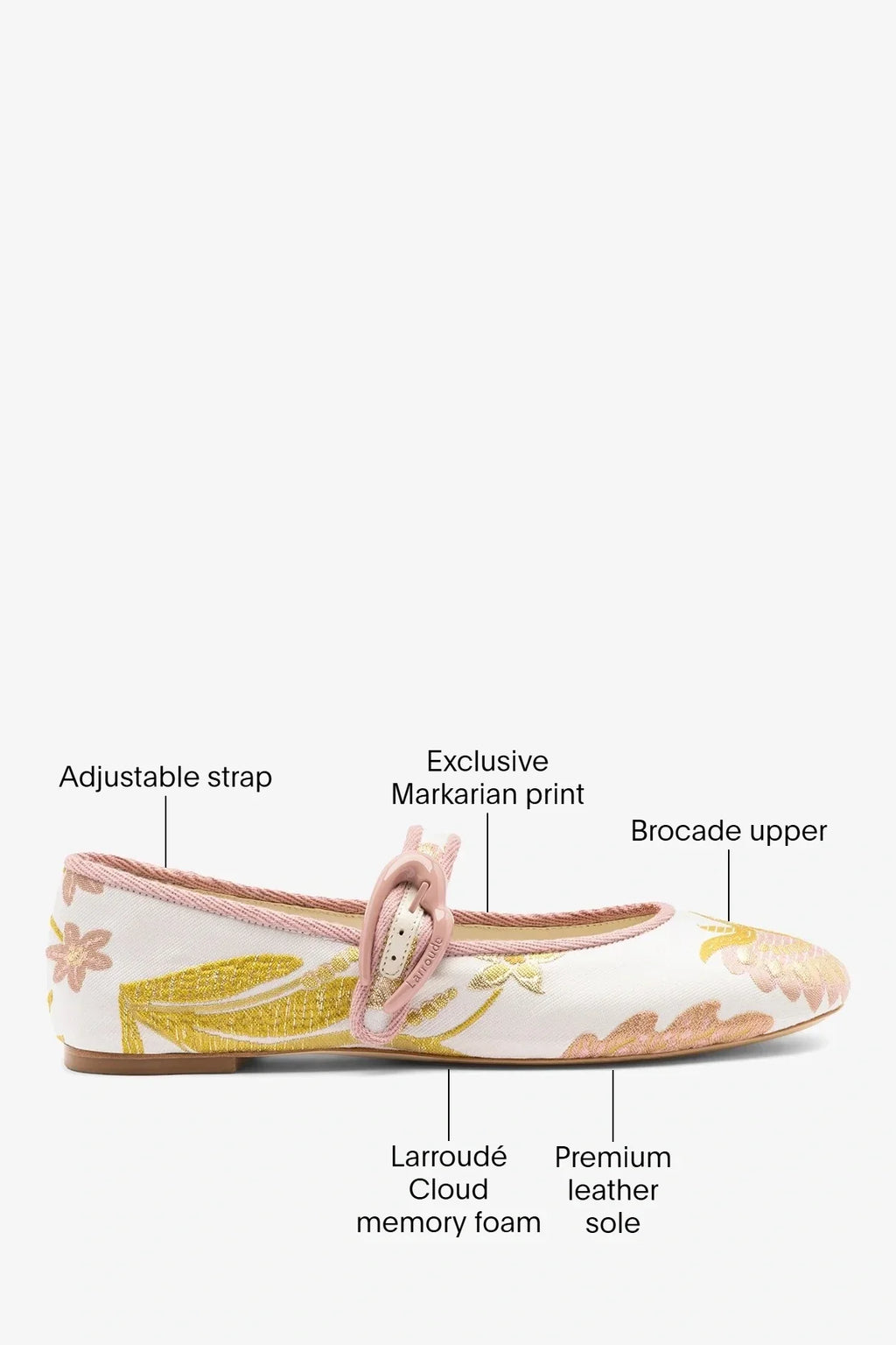 Larroudé by Markarian: Verona Ballet Flat Mist Floral Brocade