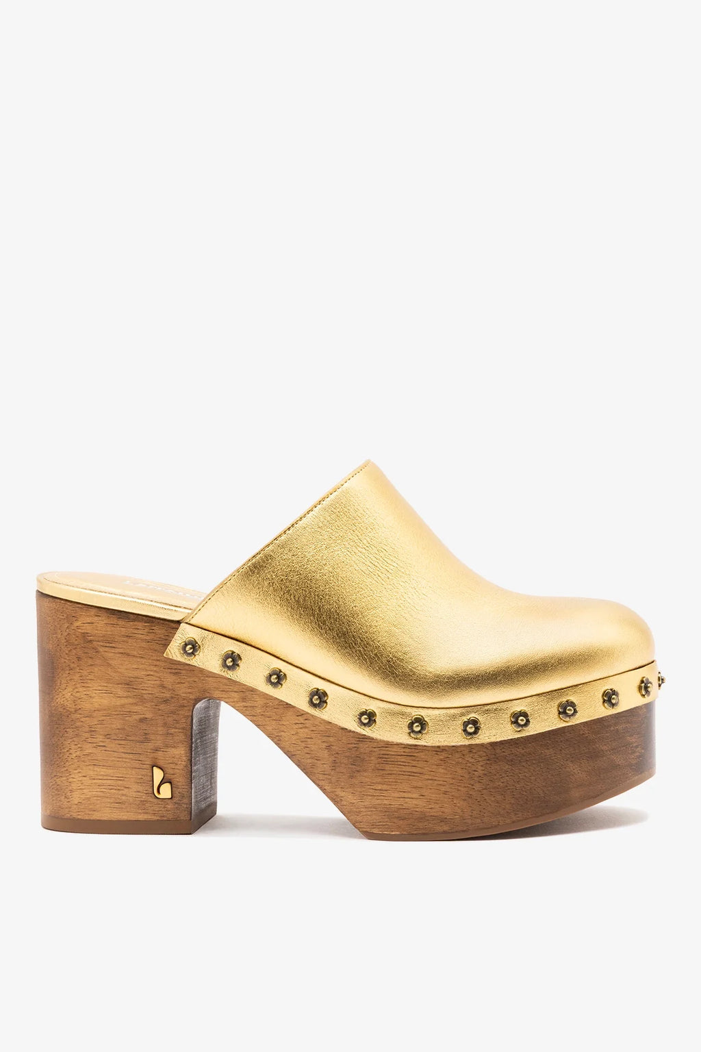 Miso Wooden Platform Clog Gold Leather