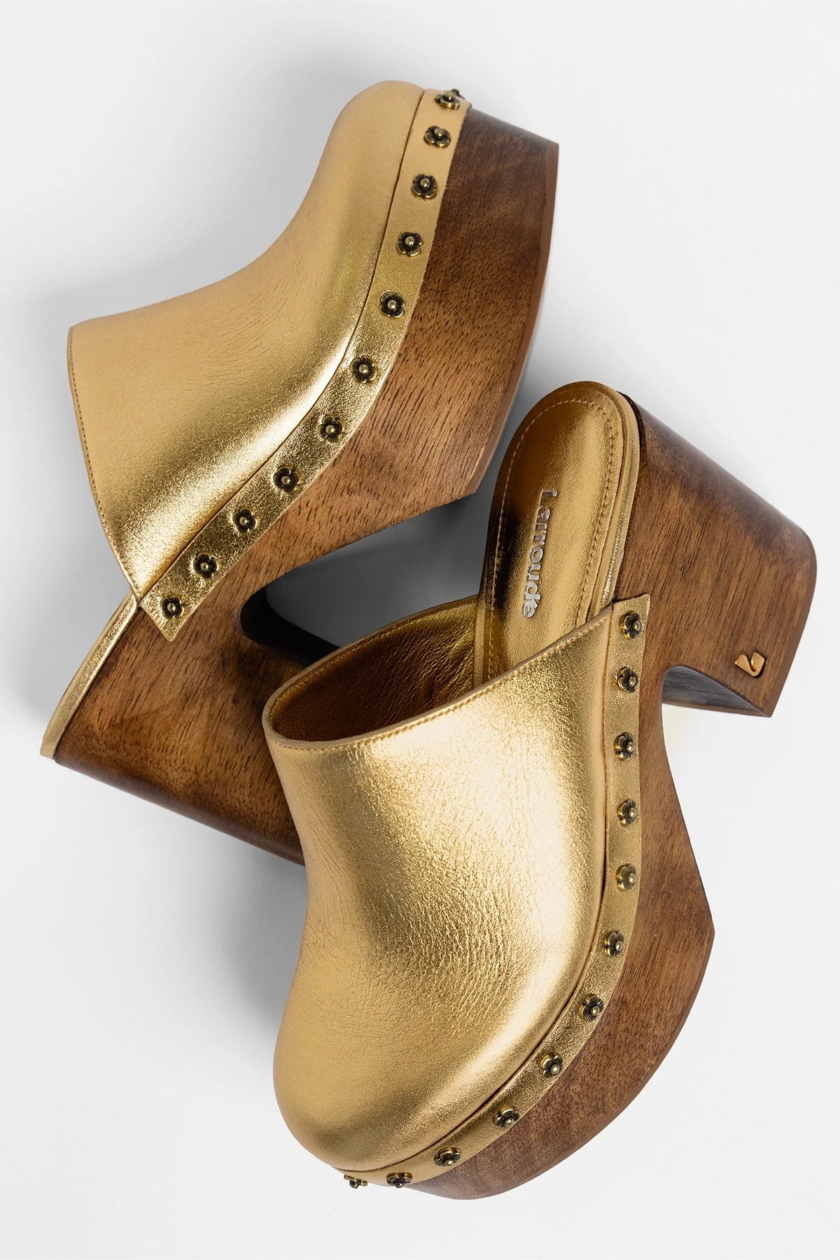 Miso Wooden Platform Clog Gold Leather