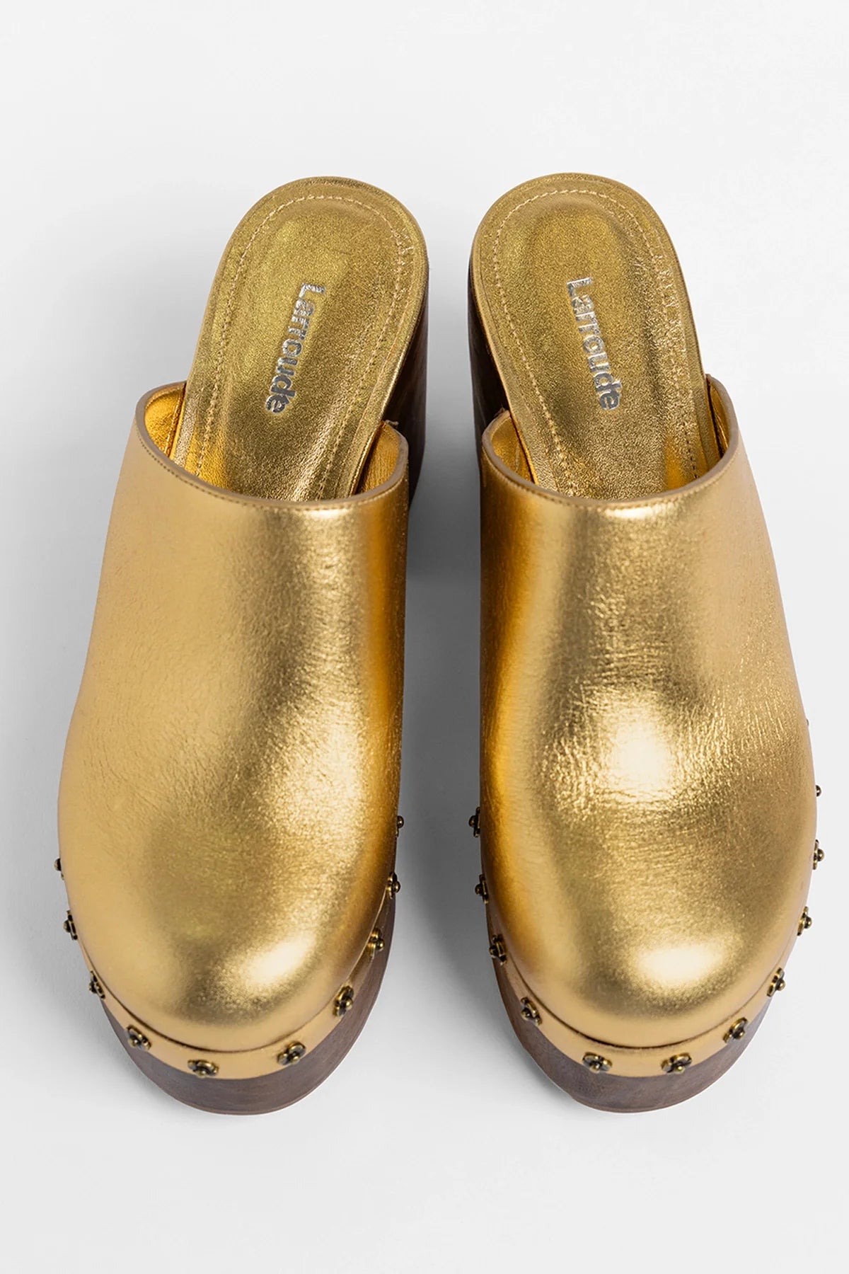 Miso Wooden Platform Clog Gold Leather