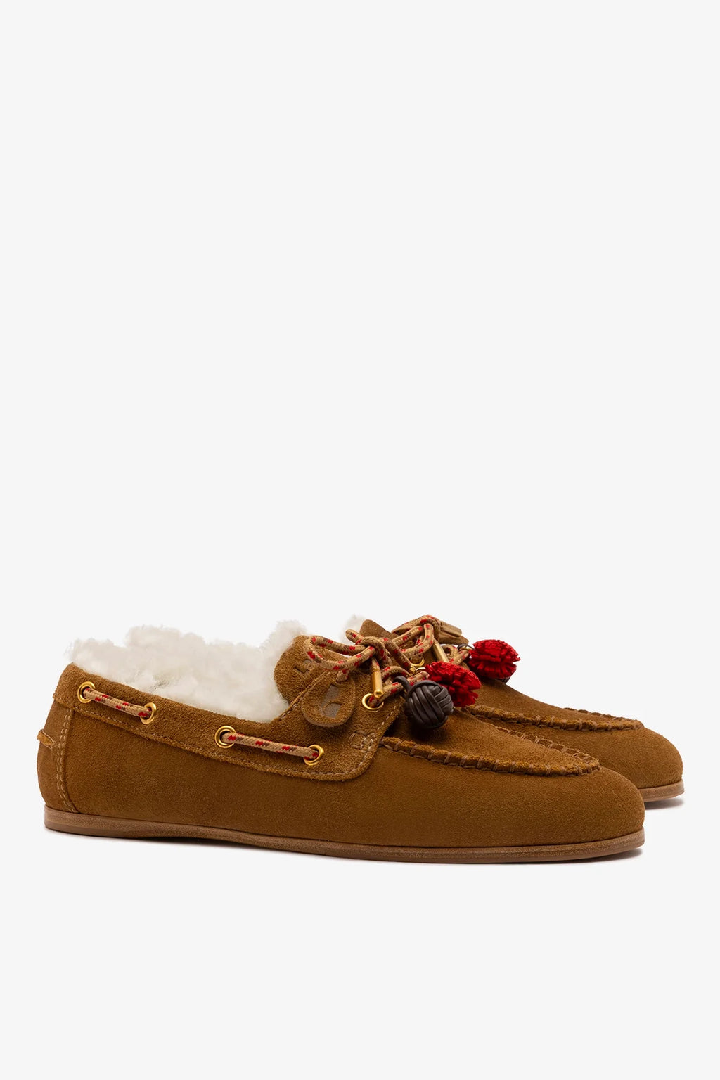 Cyprus Boat Shoe In Russet Suede and Natural Shearling