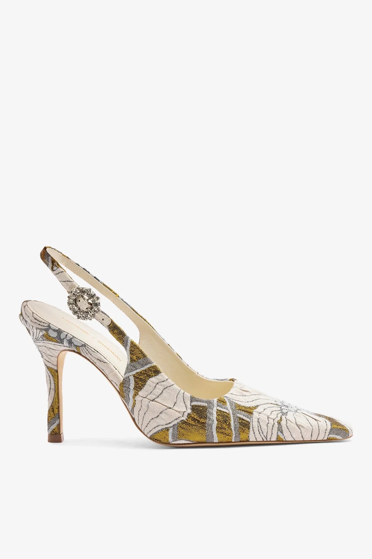 Larroudé by Markarian: Carine Pump Gold Floral Jacquard