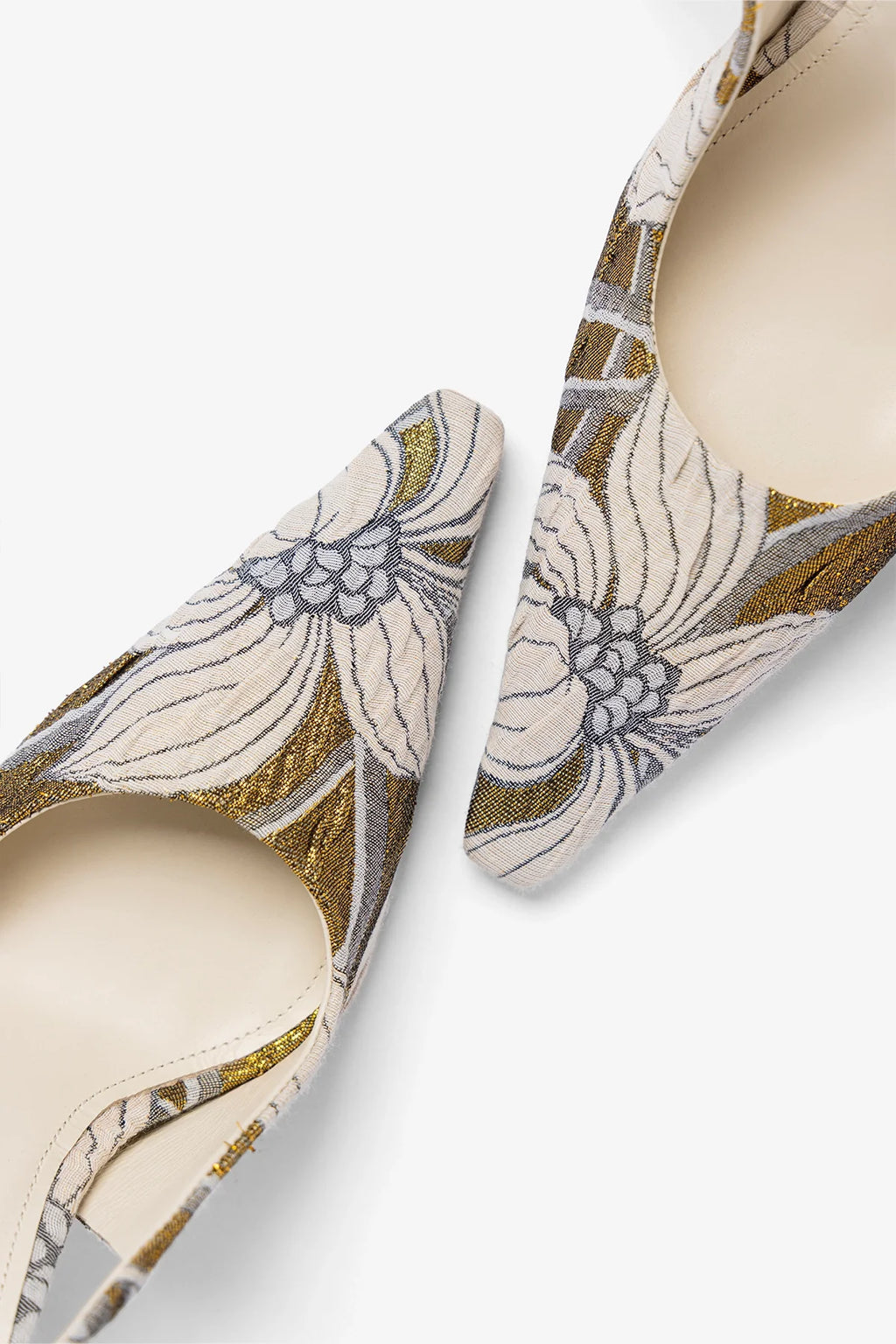 Larroudé by Markarian: Carine Pump Gold Floral Jacquard