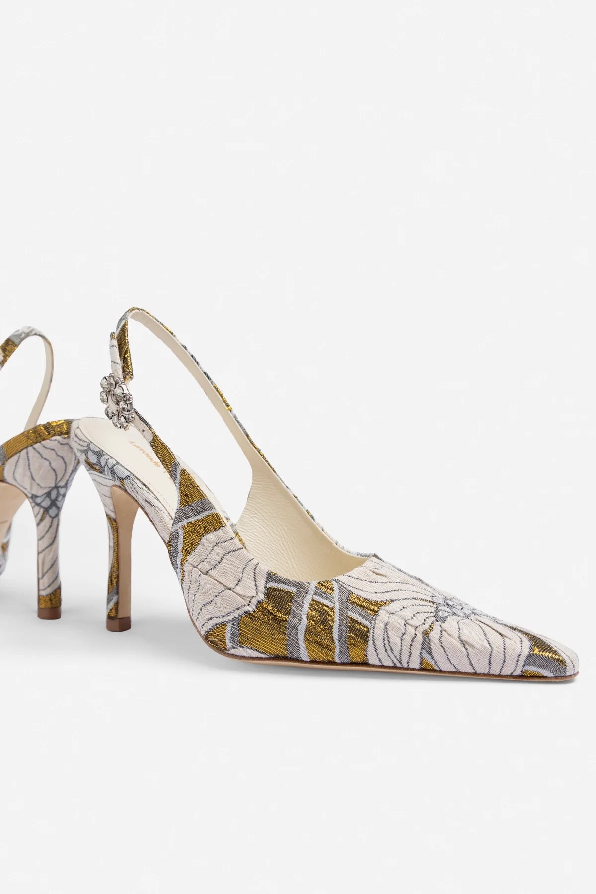 Larroudé by Markarian: Carine Pump Gold Floral Jacquard
