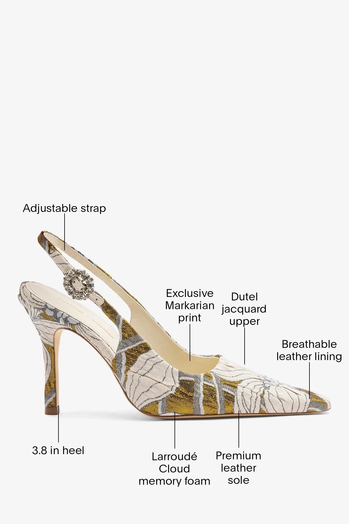 Larroudé by Markarian: Carine Pump Gold Floral Jacquard