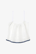 The Perfect Tank Top Embroidered Fish with Navy Trim