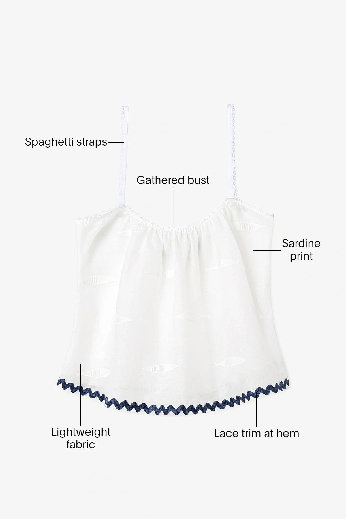The Perfect Tank Top Embroidered Fish with Navy Trim