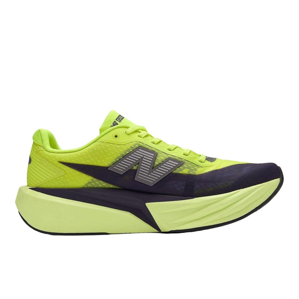 New Balance Men's FuelCell Rebel v5 in Alkaline Green with Boysenberry and Dark Silver Metallic