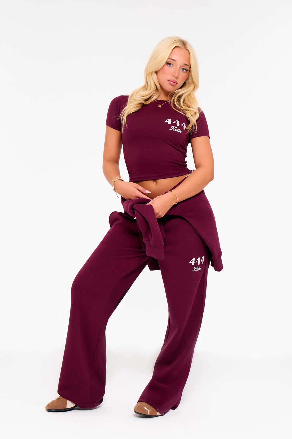 Kaiia 444 Wide Leg Joggers Burgundy & Pink