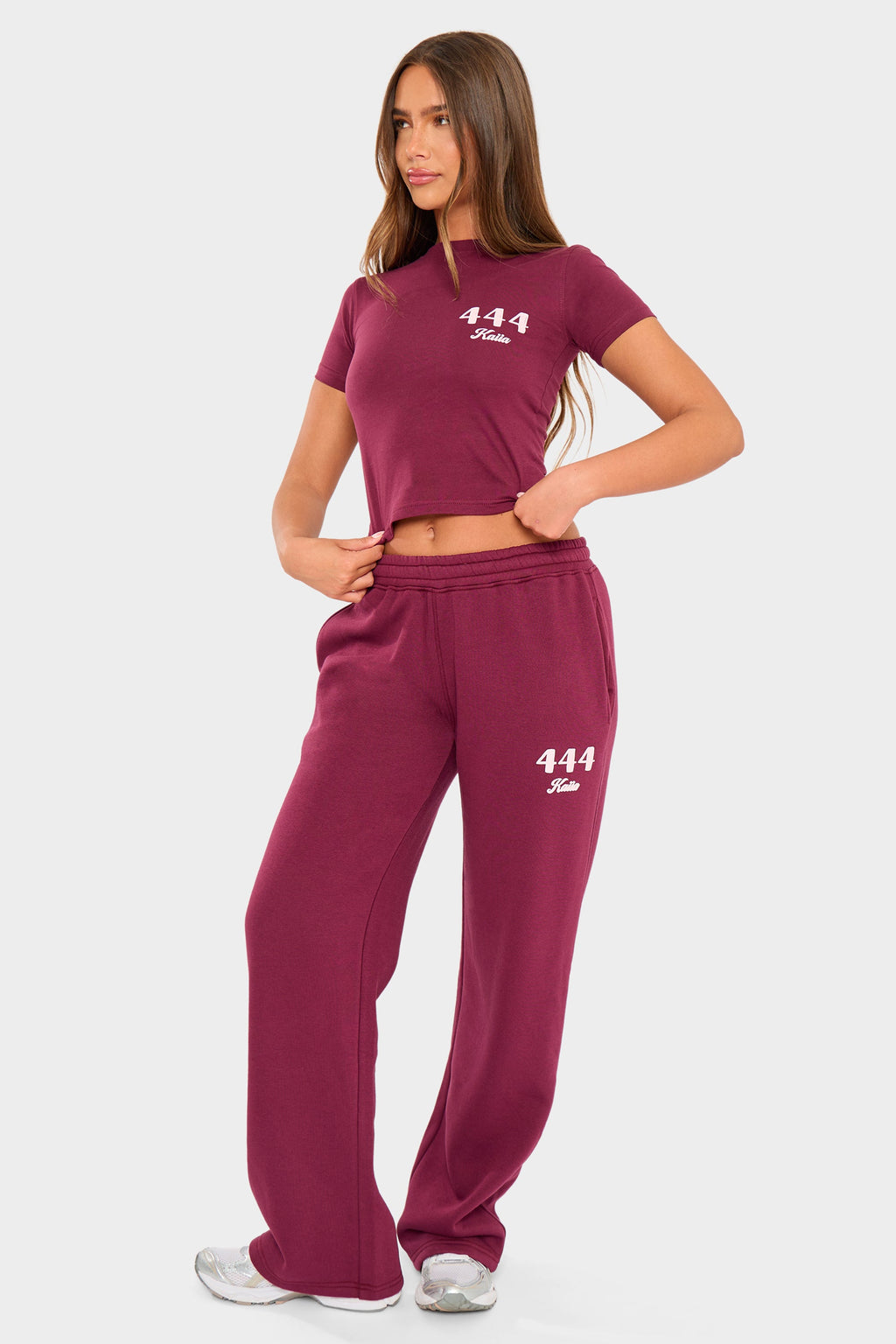 Kaiia 444 Wide Leg Joggers Burgundy & Pink