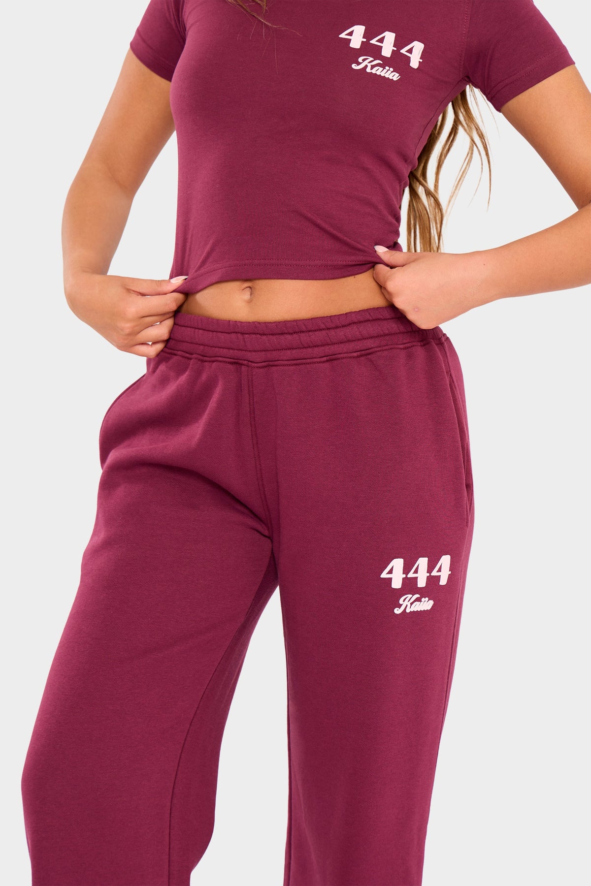 Kaiia 444 Wide Leg Joggers Burgundy & Pink