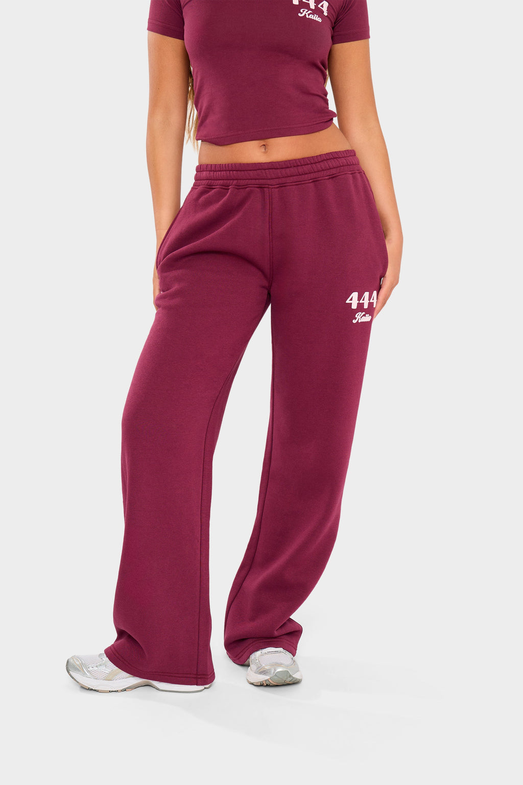 Kaiia 444 Wide Leg Joggers Burgundy & Pink