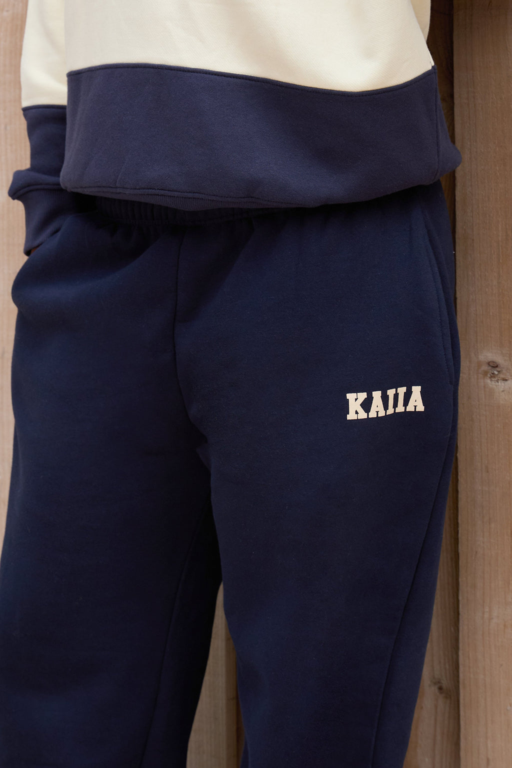 Kaiia 12 Sport Graphic Wide Leg Joggers Ink Blue & Lemon