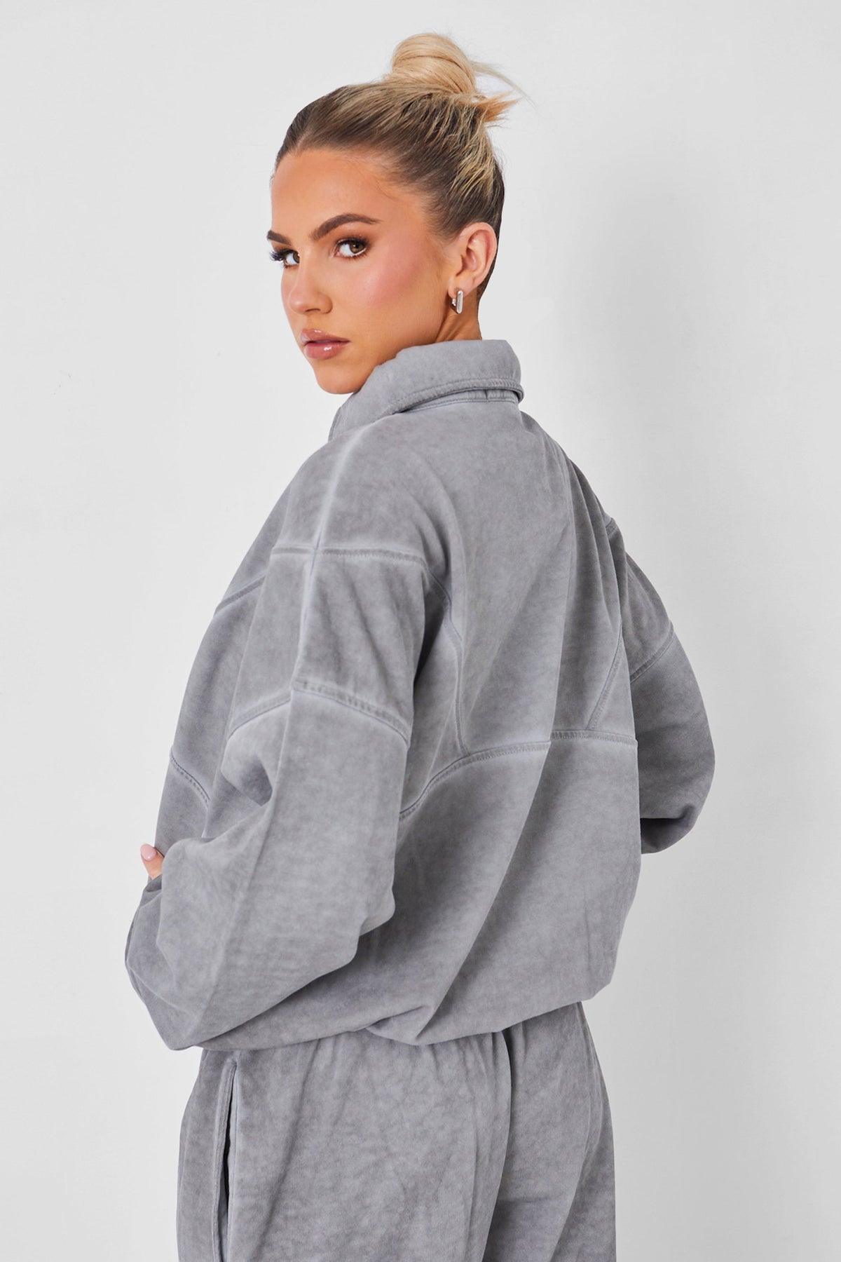 Half Zip Oversized Sweatshirt Co-ord Washed Grey