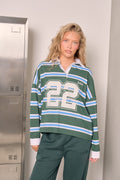 Kaiia 22 Striped Oversized Rugby Shirt Forest Green & White
