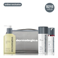 men's daily face + body  skin care routine set (3 full-size + bag)