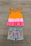 Pink & Orange Denim Short Set
