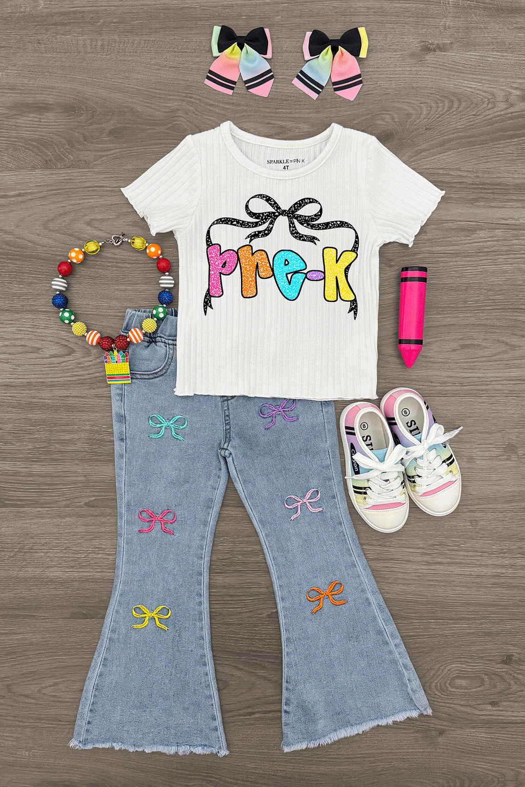 "Pre-K - Sixth Grade" Bow Denim Pant Set