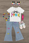 "Pre-K - Sixth Grade" Bow Denim Pant Set
