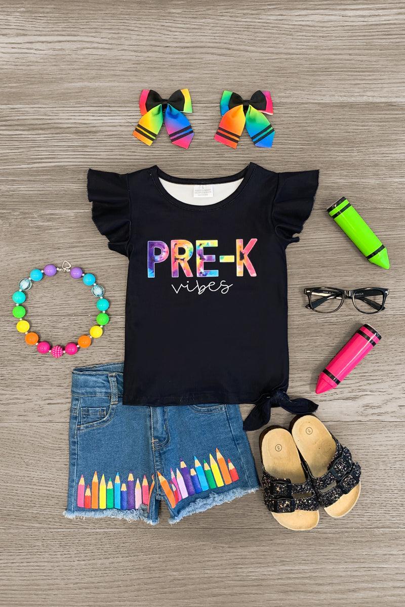 "Pre-K - Fifth Grade Vibes" Denim Short Set