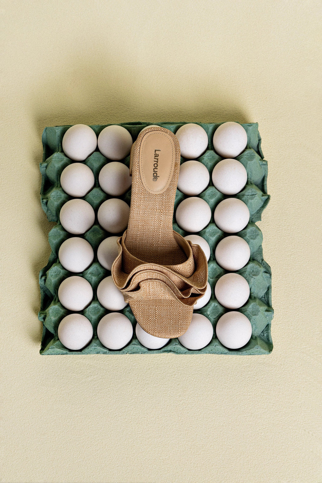 Brigitte Ruffle Mule In Beige Raffia