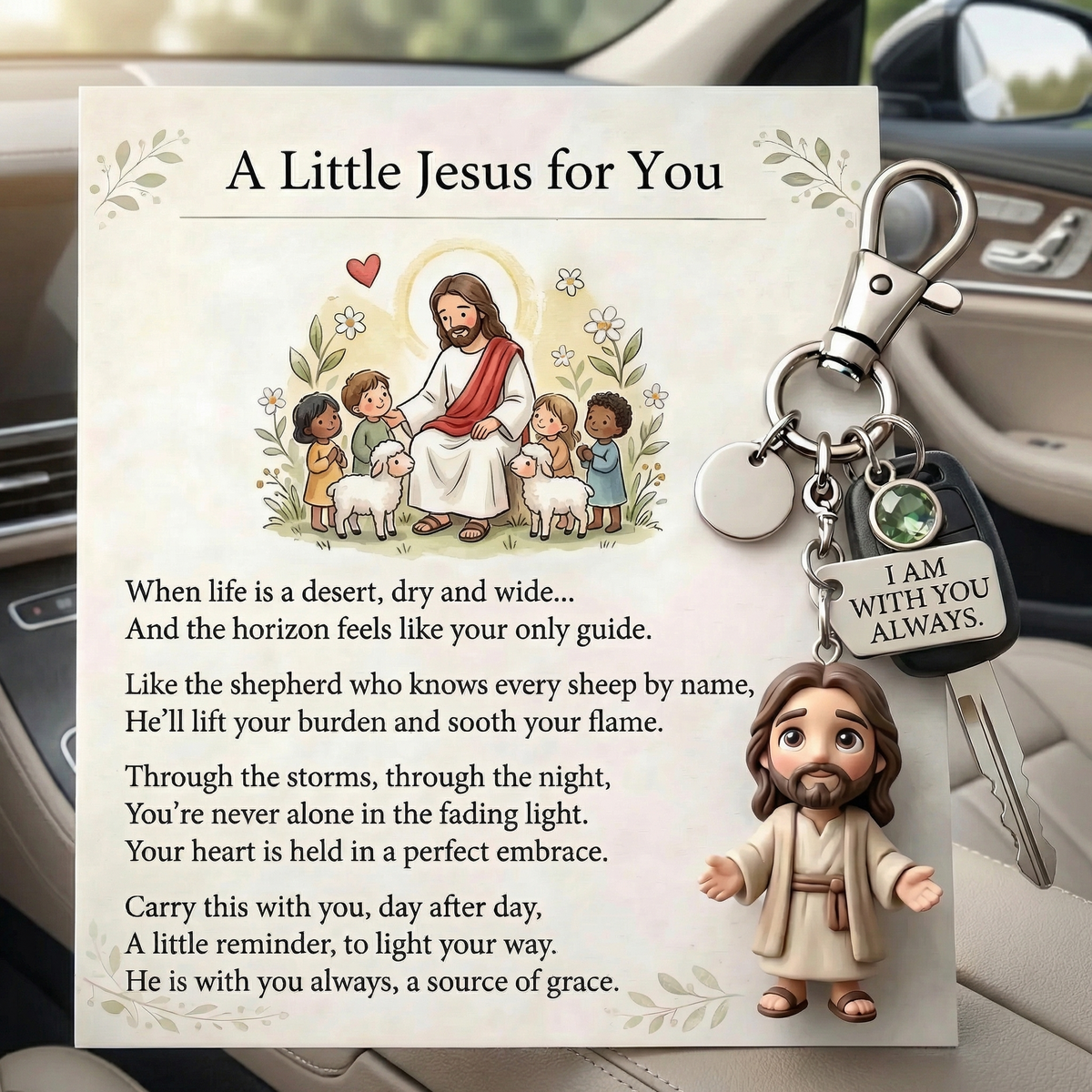 "A Little Jesus for You" - Comforting Pocket Reminder Keychain & Poem Card Gift Set 🌟🙏