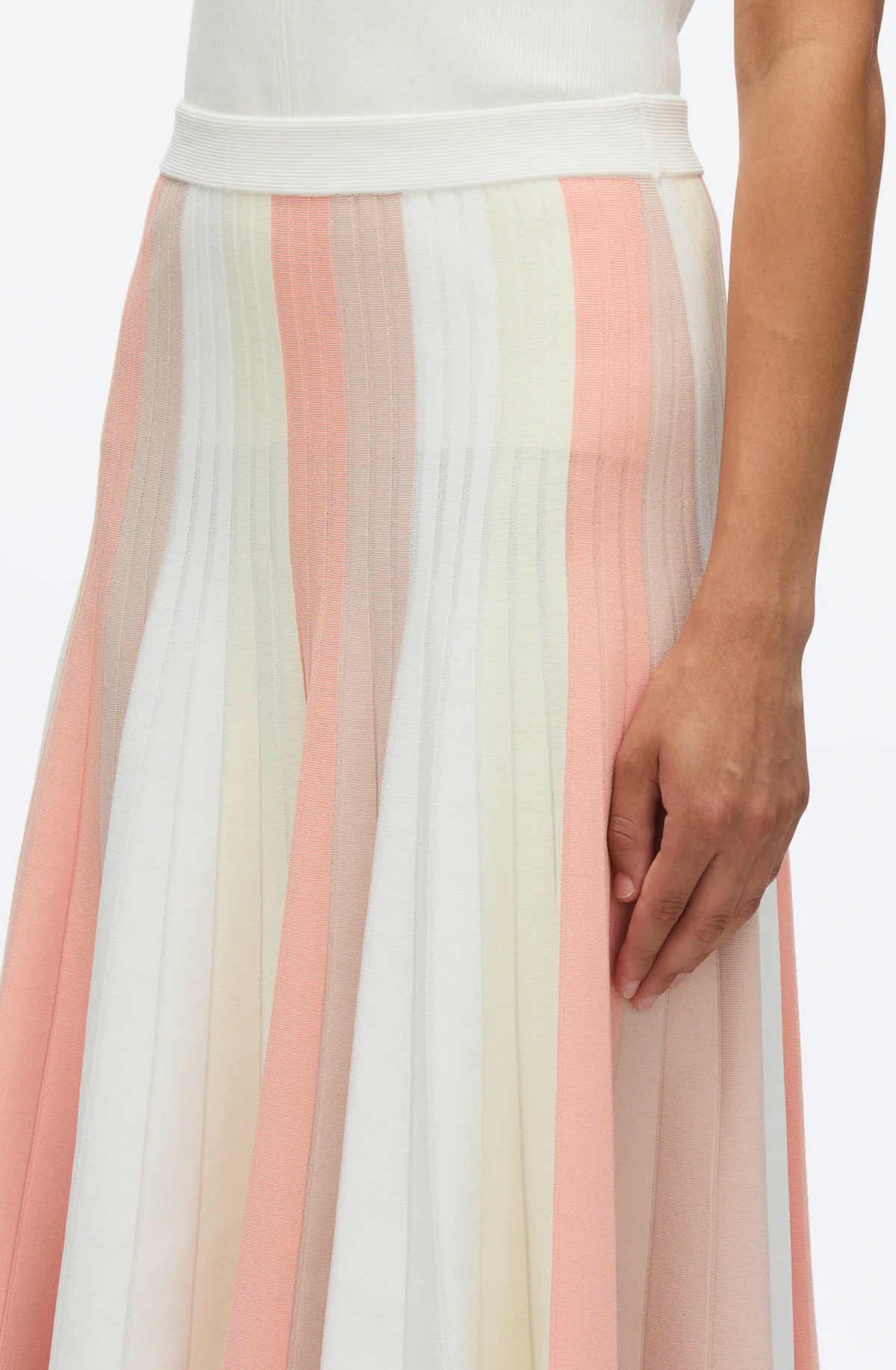 3.1 Phillip Lim Colorblock Stripe Ribbed Pleated Midi Skirt