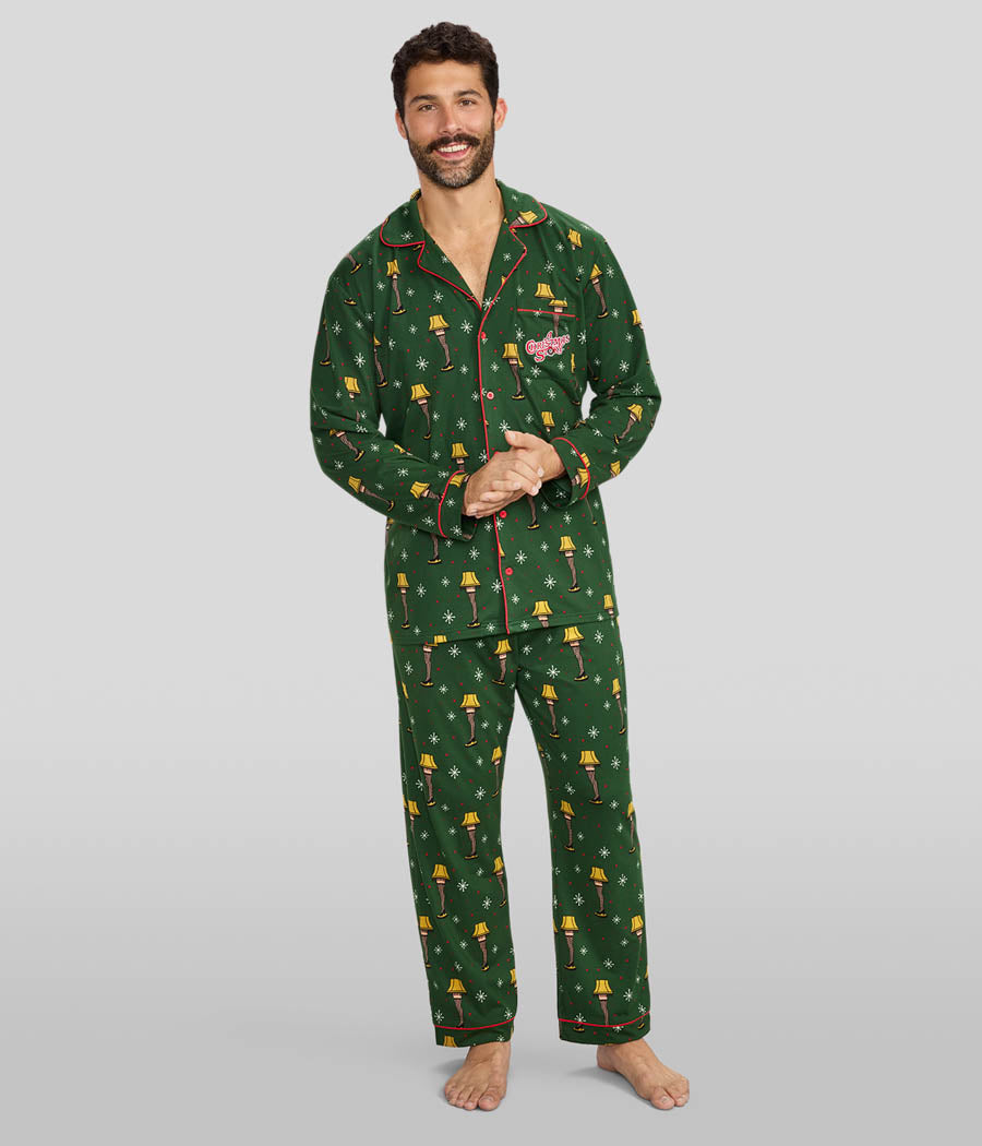 Men's Christmas Story Leg Lamp Lapel Pajama Set