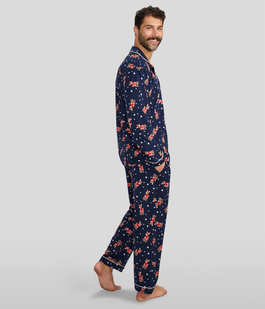 Matching Rudolph Lapel Couples Pajamas