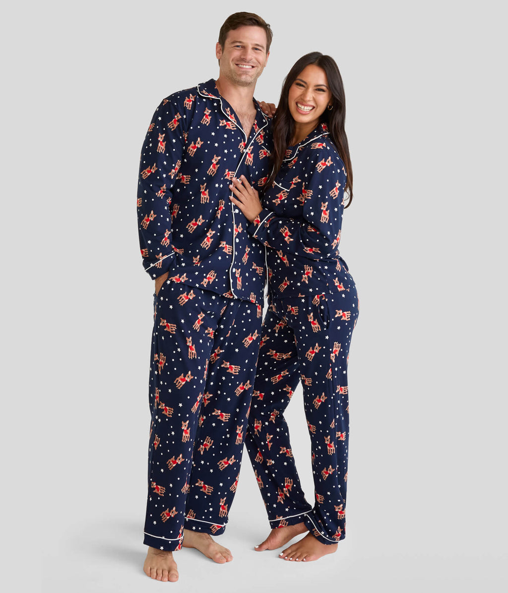 Matching Rudolph Lapel Couples Pajamas
