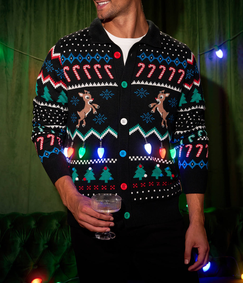 Matching Fair Isle Rudolph Light Up Family Cardigan Sweaters
