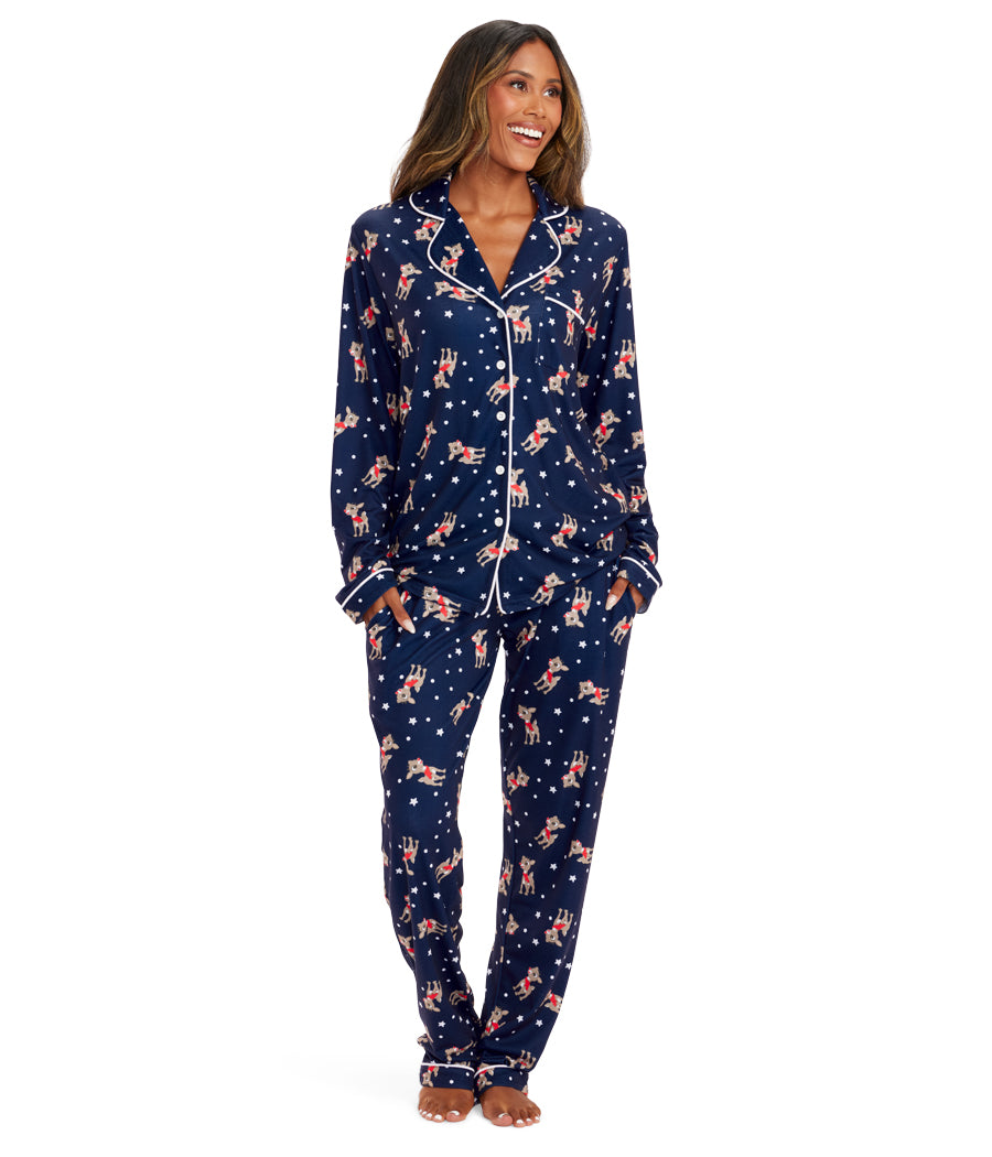 Matching Rudolph Lapel Couples Pajamas