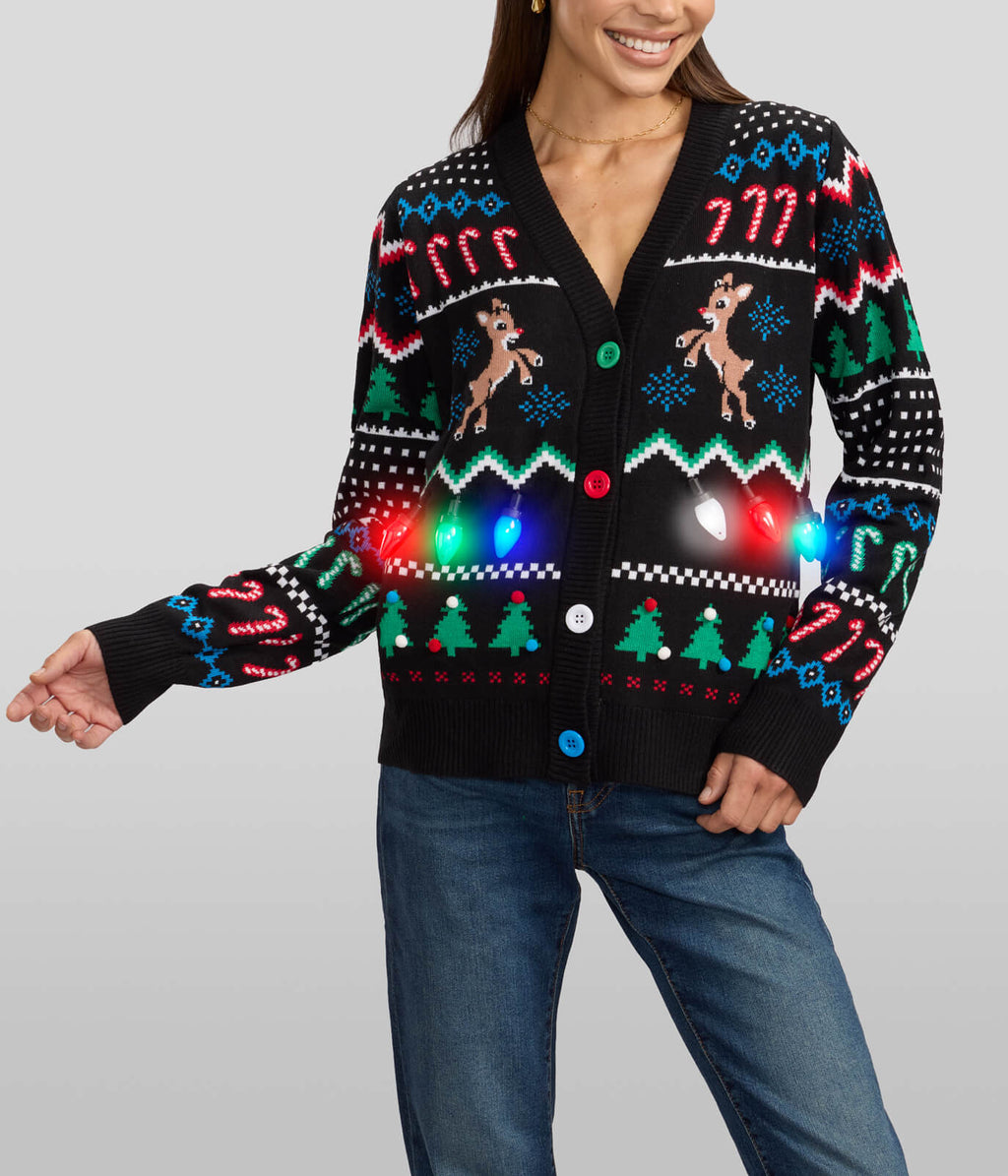Matching Fair Isle Rudolph Light Up Family Cardigan Sweaters